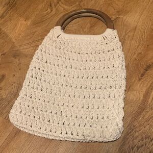 Universal Thread Cream Knit Tote with Wooden Handles